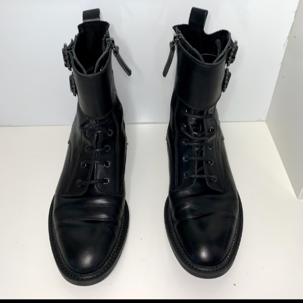 Zara Leather Embellished Lace Up Combat Boots 8.5